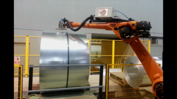 SLS9000_01 robot apply labels on coil